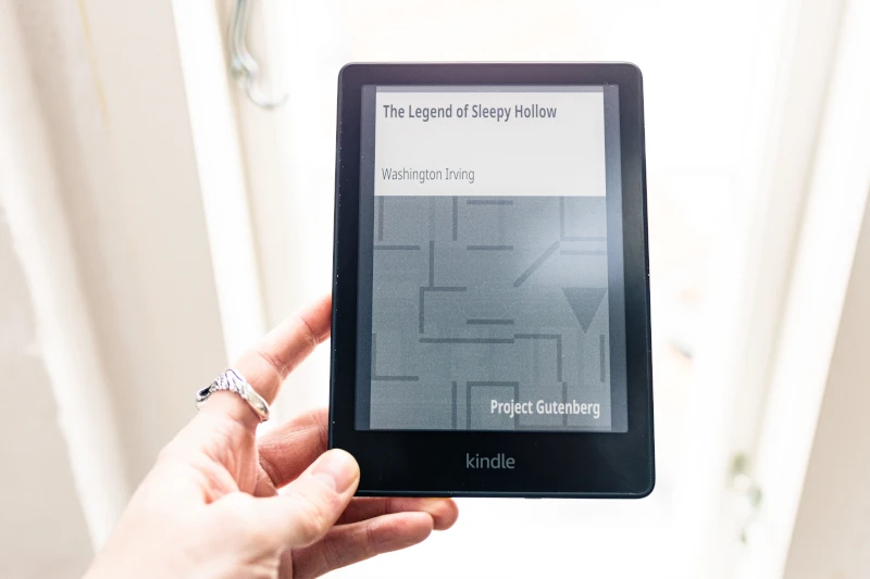 photo of a kindle with the downloaded book