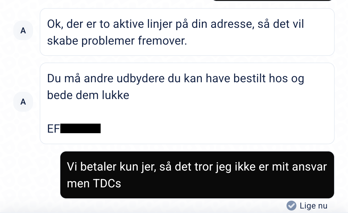 screenshot of the chat with the support agent
